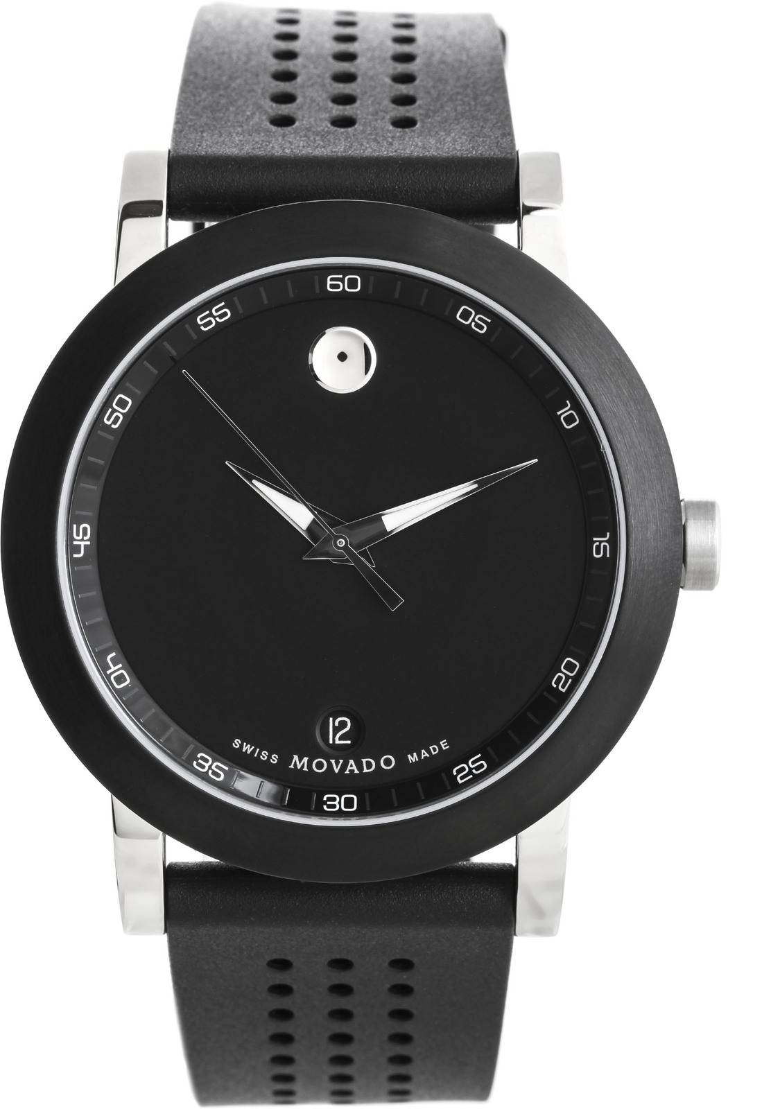 Movado Museum Sport 606507 Movado Museum Sport 606507Наручные часы<br>Швейцарские часы Movado Museum Sport 606507Данная модель — яркий представитель коллекции Museum Sport. Это мужские часы. Материал корпуса часов — сталь. Стекло - сапфировое. Часы выдерживают давление на глубине 30 м. Основной цвет циферблата черный. Циферблат часов содержит часы, минуты. В этих часах используются такие усложнения как дата, . Корпус часов в диаметре 42,5мм.<br><br>Пол: Мужские<br>Страна-производитель: Швейцария<br>Механизм: Кварцевый<br>Материал корпуса: Сталь<br>Материал ремня/браслета: Каучук<br>Водозащита, диапазон: 20 - 100 м<br>Стекло: Сапфировое<br>Толщина корпуса: None<br>Стиль: Мода