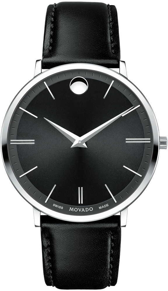 Movado Ultra Slim 0607086 Movado Ultra Slim 0607086Наручные часы<br>Швейцарские часы Movado Ultra Slim 0607086<br><br>Пол: Мужские<br>Страна-производитель: Швейцария<br>Механизм: Кварцевый<br>Материал корпуса: Сталь<br>Материал ремня/браслета: Кожа<br>Водозащита, диапазон: None<br>Стекло: Сапфировое<br>Толщина корпуса: 6,3 мм<br>Стиль: None