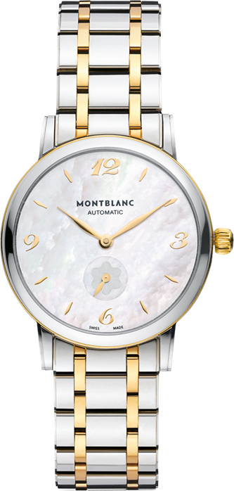 Montblanc Star 107913 Montblanc Star 107913Наручные часы<br>Швейцарские часы Montblanc Star Classique Lady Automatic 107913Модель отличается совершенной, лаконичной и утонченной формой. Изысканные нюансы отделки ложатся в основу благородного классического стиля, ставшего идеальным воплощением элегантной экстравагантности. Часы Star Classique Lady Automatic с необычайно тонким корпусом отличаются минималистской индикацией времени и непревзойденным уровнем швейцарского часового мастерства. Идеальная точность хода сочетается со стильным силуэтом корпуса диаметром 34 мм с вставкой из 18К золота по безелю, свидетельствующем об изысканном вкусе и безупречном стиле своей владелицы.<br><br>Пол: Женские<br>Страна-производитель: Швейцария<br>Механизм: Механический<br>Материал корпуса: Сталь+Золото<br>Материал ремня/браслета: Сталь+Золото<br>Водозащита, диапазон: 20 - 100 м<br>Стекло: Сапфировое<br>Толщина корпуса: 9 мм<br>Стиль: Классика