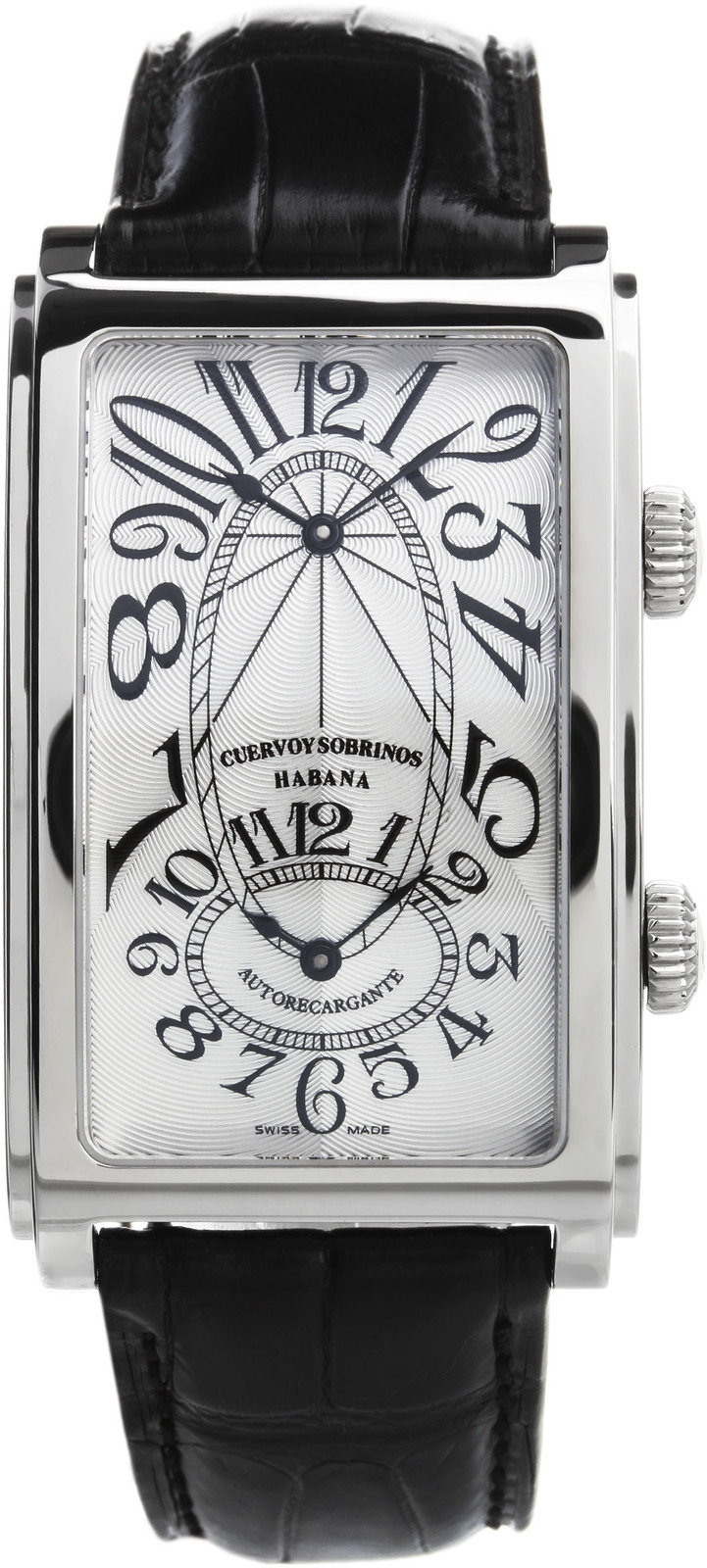 Cuervo y Sobrinos 1112.1AG Cuervo y Sobrinos 1112.1AGНаручные часы<br>Швейцарские часы Cuervo y Sobrinos Prominente Dual Time 1112.1AGПредставленная модель входит в коллекцию Prominente. Это мужские часы. Материал корпуса — нержавеющая сталь. Ремень — кожа. В этой модели стоит сапфировое стекло. Водозащита - 30 м. Цвет циферблата - серебристый. Механизм - CYS 5003 (2 механизма ETA 2671) - механический с системой автоматического подзавода, 28 800 полуколебвний/час, 25 камней, запас хода - 38 часов. Размеры корпуса модели - 30,5х52 мм.<br><br>Пол: Мужские<br>Страна-производитель: Швейцария<br>Механизм: Механический<br>Материал корпуса: Сталь<br>Материал ремня/браслета: Кожа<br>Водозащита, диапазон: 20 - 100 м<br>Стекло: Сапфировое<br>Толщина корпуса: 9,8 мм<br>Стиль: Классика