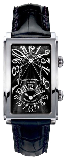 Cuervo y Sobrinos 1112.1NG Cuervo y Sobrinos 1112.1NGНаручные часы<br>Швейцарские часы Cuervo y Sobrinos Prominente Dual Time 1112.1NGПредставленная коллекционная модель входит в коллекцию Prominente. Это мужские часы. Материал корпуса — нержавеющая сталь. Ремень — кожа. В этой модели стоит сапфировое стекло. Водозащита - 30 м. Цвет циферблата - черный. Механизм - CYS 5003 (2 механизма ETA 2671) - механический с системой автоматического подзавода, 28 800 полуколебвний/час, 25 камней, запас хода - 38 часов. Размеры корпуса модели - 30,5х52 мм.<br><br>Пол: Мужские<br>Страна-производитель: Швейцария<br>Механизм: Механический<br>Материал корпуса: Сталь<br>Материал ремня/браслета: Кожа<br>Водозащита, диапазон: 20 - 100 м<br>Стекло: Сапфировое<br>Толщина корпуса: 9,8 мм<br>Стиль: Классика
