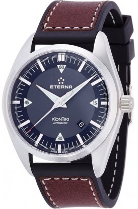 Eterna Kontiki Date 1222.41.41.1301 Eterna Kontiki Date 1222.41.41.1301Наручные часы<br>Швейцарские часы Eterna Kontiki Date 1222.41.41.1301<br><br>Пол: Мужские<br>Страна-производитель: Швейцария<br>Механизм: Механический<br>Материал корпуса: Сталь<br>Материал ремня/браслета: Кожа<br>Водозащита, диапазон: 200 - 800 м<br>Стекло: Сапфировое<br>Толщина корпуса: 12 мм<br>Стиль: Классика