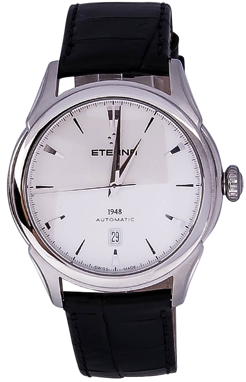 Eterna 1948 2950.41.11.1175 Eterna 1948 2950.41.11.1175Наручные часы<br>Швейцарские часы Eterna 1948 2950.41.11.1175 Данная модель — яркий представитель коллекции 1948. Это мужские часы. Материал корпуса часов — сталь. В этих часах используется сапфировое стекло. Водозащита этой модели 50 м. Диаметр корпуса часов составляет 42,5мм.<br><br>Пол: Мужские<br>Страна-производитель: Швейцария<br>Механизм: Механический<br>Материал корпуса: Сталь<br>Материал ремня/браслета: Кожа<br>Водозащита, диапазон: 20 - 100 м<br>Стекло: Сапфировое<br>Толщина корпуса: None<br>Стиль: None