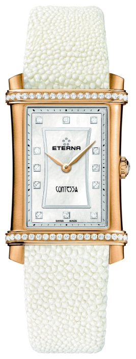 Eterna Contessa 2410.77.67.1206 Eterna Contessa 2410.77.67.1206Наручные часы<br>Швейцарские часы Eterna Contessa 2410.77.67.1206 Часы принадежат коллекции Contessa. Это великолепные женские часы. Материал корпуса часов — золото 18к. В этих часах используется сапфировое стекло. Водозащита этих часов 50 м. Основной цвет циферблата белый. Циферблат часов содержит часы. В этих часах используются такие усложнения как . Корпус часов в диаметре 25х40мм. При создании этих часов использованы натуральные бриллианты.<br><br>Пол: Женские<br>Страна-производитель: Швейцария<br>Механизм: Кварцевый<br>Материал корпуса: Золото<br>Материал ремня/браслета: Кожа<br>Водозащита, диапазон: 20 - 100 м<br>Стекло: Сапфировое<br>Толщина корпуса: 7 мм<br>Стиль: Классика