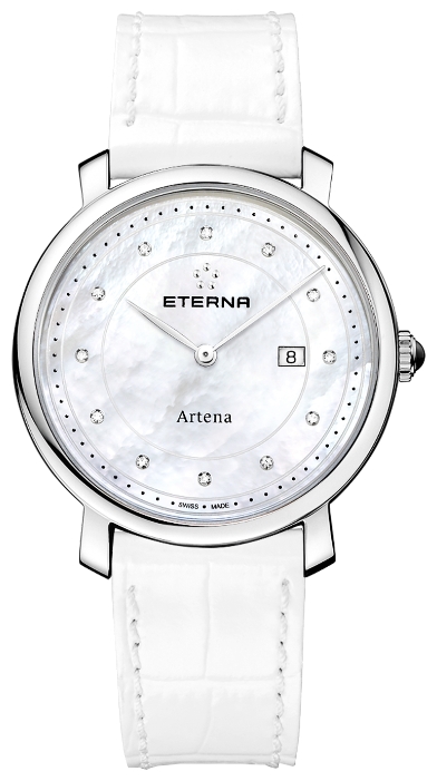 Eterna Artena 2510.41.66.1252 Eterna Artena 2510.41.66.1252Наручные часы<br>Швейцарские часы Eterna Artena 2510.41.66.1252Часы входят в модельный ряд коллекции Artena. Это модные женские часы. Материал корпуса часов — сталь. Циферблат часов защищает сапфировое стекло. Водозащита - 30 м.<br><br>Пол: Женские<br>Страна-производитель: Швейцария<br>Механизм: Кварцевый<br>Материал корпуса: Сталь<br>Материал ремня/браслета: Кожа<br>Водозащита, диапазон: 20 - 100 м<br>Стекло: Сапфировое<br>Толщина корпуса: None<br>Стиль: None