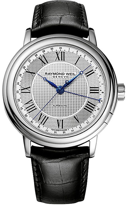 Raymond Weil Maestro 2851-STC-00659 Raymond Weil Maestro 2851-STC-00659Наручные часы<br>Швейцарские часы Raymond Weil Maestro 2851-STC-00659<br><br>Пол: Мужские<br>Страна-производитель: Швейцария<br>Механизм: Механический<br>Материал корпуса: Сталь<br>Материал ремня/браслета: Кожа<br>Водозащита, диапазон: 20 - 100 м<br>Стекло: Сапфировое<br>Толщина корпуса: 11 мм<br>Стиль: Классика
