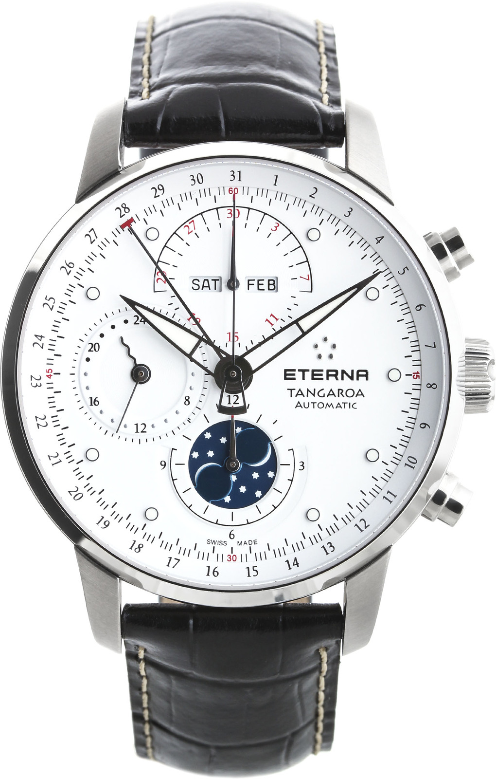 Eterna Tangaroa 2949.41.66.1261 Eterna Tangaroa 2949.41.66.1261Наручные часы<br>Швейцарские часы Eterna Tangaroa 2949.41.66.1261Данная модель — яркий представитель коллекции Tangaroa. Это настоящие мужские часы. Материал корпуса часов — сталь. В этих часах используется сапфировое стекло. Водозащита этих часов 50 м.<br><br>Пол: Мужские<br>Страна-производитель: Швейцария<br>Механизм: Механический<br>Материал корпуса: Сталь<br>Материал ремня/браслета: Кожа<br>Водозащита, диапазон: 20 - 100 м<br>Стекло: Сапфировое<br>Толщина корпуса: None<br>Стиль: None