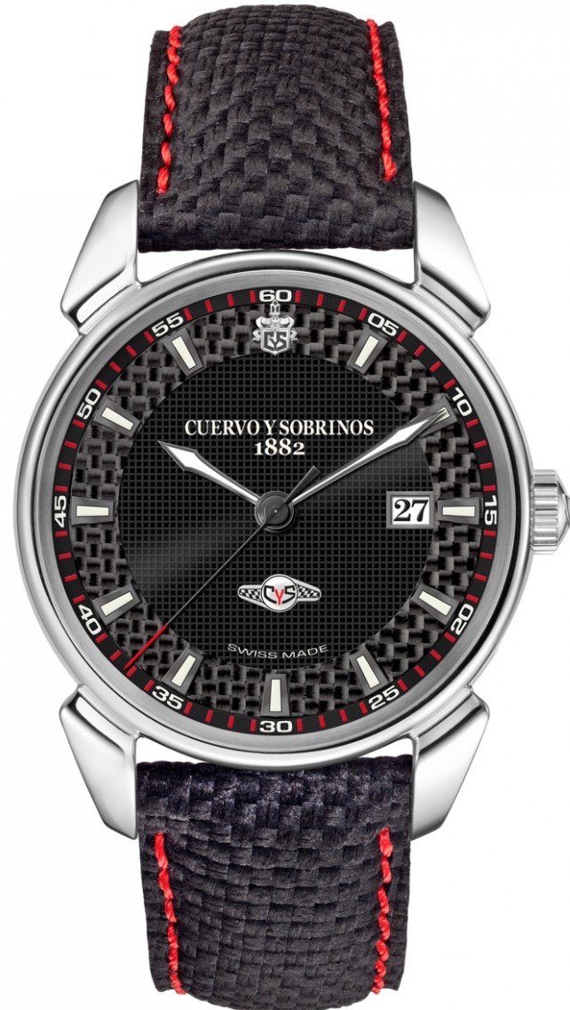 Cuervo y Sobrinos 3195.1RC13 Cuervo y Sobrinos 3195.1RC13Наручные часы<br>Швейцарские часы Cuervo y Sobrinos Historiador Racing 3195.1RC13Представленная модель входит в коллекцию Historiador. Это мужские часы. Материал корпуса — нержавеющая сталь. Ремень — текстиль. В этой модели стоит сапфировое стекло. Водозащита - 30 м. Цвет циферблата - серый карбон. Механизм - CYS 5102 (ETA 2824-2/ SW 200-1) - механический с системой автоматического подзавода, 28 800 полуколебвний/час, 21 / 26 камней, запас хода - 38 часов. Диаметр корпуса модели - 40 мм.<br><br>Пол: Мужские<br>Страна-производитель: Швейцария<br>Механизм: Механический<br>Материал корпуса: Сталь<br>Материал ремня/браслета: Текстиль<br>Водозащита, диапазон: 20 - 100 м<br>Стекло: Сапфировое<br>Толщина корпуса: 10,4 мм<br>Стиль: Спорт