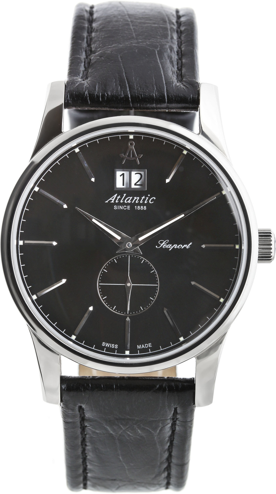 Atlantic Seaport 56350.41.61 Atlantic Seaport 56350.41.61Наручные часы<br>Швейцарские часы Atlantic Seaport 56350.41.61Представленная модель входит в коллекцию Seaport. Это великолепные мужские часы. Материал корпуса часов — сталь. Циферблат часов защищает сапфировое стекло. Водозащита этой модели 50 м. Цвет циферблата - черный. Циферблат содержит часы, минуты, секунды. В этих часах используются такие усложнения как дата, . Диаметр корпуса 39мм.<br><br>Пол: Мужские<br>Страна-производитель: None<br>Механизм: Кварцевый<br>Материал корпуса: Сталь<br>Материал ремня/браслета: Кожа<br>Водозащита, диапазон: None<br>Стекло: Сапфировое<br>Толщина корпуса: 12<br>Стиль: Классика