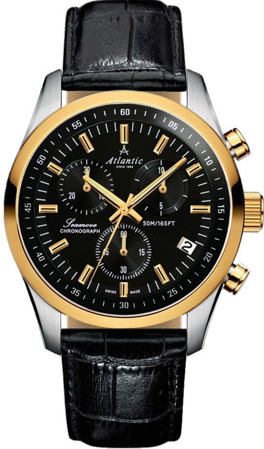 Atlantic Seamove 65451.43.61 Atlantic Seamove 65451.43.61Наручные часы<br>Швейцарские часы Atlantic Seamove 65451.43.61<br><br>Пол: Мужские<br>Страна-производитель: Швейцария<br>Механизм: Кварцевый<br>Материал корпуса: Золото+сталь<br>Материал ремня/браслета: Кожа<br>Водозащита, диапазон: 20 - 100 м<br>Стекло: Сапфировое<br>Толщина корпуса: 11 мм<br>Стиль: Спорт