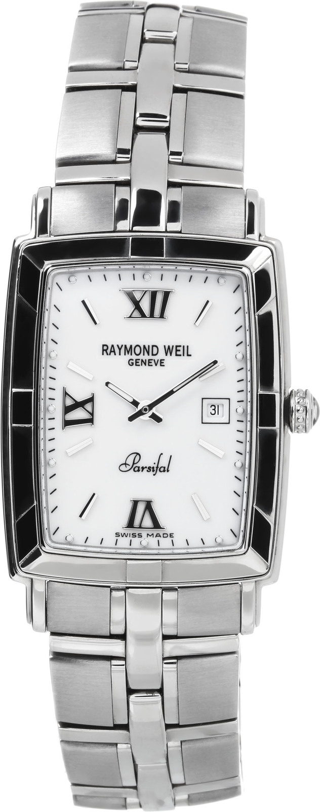Raymond Weil Parsifal 9341-ST-00307 Raymond Weil Parsifal 9341-ST-00307Наручные часы<br>Швейцарские часы Raymond Weil Parsifal 9341-ST-00307Часы входят в модельный ряд коллекции Parsifal. Это стильные мужские часы. Материал корпуса часов — сталь. Циферблат часов защищает сапфировое стекло. Водозащита этой модели 100 м. Основной цвет циферблата белый. Из основных функций на циферблате представлены: часы, минуты. В данной модели используются следующие усложнения: дата, . Размер данной модели 28х34мм.<br><br>Пол: Мужские<br>Страна-производитель: Швейцария<br>Механизм: Кварцевый<br>Материал корпуса: Сталь<br>Материал ремня/браслета: Сталь<br>Водозащита, диапазон: 100 - 150 м<br>Стекло: Сапфировое<br>Толщина корпуса: None<br>Стиль: Классика