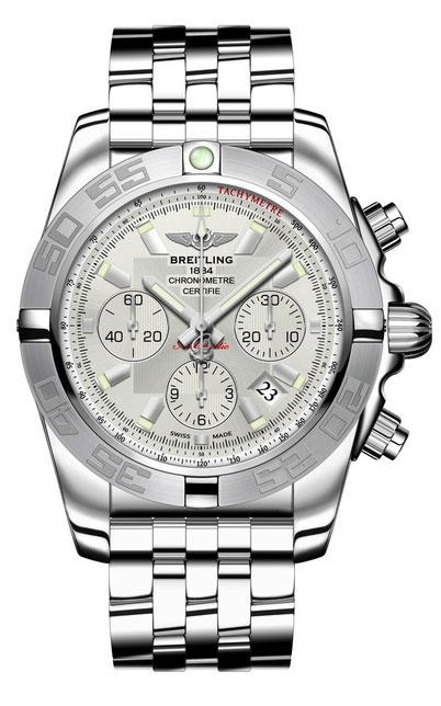 Breitling Chronomat 44 AB011011/G684/375A Breitling Chronomat 44 AB011011/G684/375AНаручные часы<br>Швейцарские часы Breitling Chronomat 44 AB011011/G684/375ACерия часов Chronomat 44 – лучший хронограф – создана в 1984 году для авиаторов мирового масштаба. Это универсальные классические часы на каждый день. Циферблат - серебристый. Материал корпуса часов — сталь. Завинчивающаяся заводная коронка, пушеры (кнопки) хронографа с ограничителями на резьбе. Механизм - Breitling B01 - первый мануфактурный (собственного производства) механизм компании Breitling, 28800 полуколебаний/час, 47 камней, сертифицированный хронометр C.O.S.C., быстрая корректировка даты, запас хода до 70 часов. Сапфировое стекло с двойным антибликовым покрытием. Браслет - сталь. Водозащита - 500 м. Диаметр корпуса - 44 мм.<br><br>Для кого?: Мужские<br>Страна-производитель: Швейцария<br>Механизм: Механический<br>Материал корпуса: Сталь<br>Материал ремня/браслета: Сталь<br>Водозащита, диапазон: 200 - 800 м<br>Стекло: Сапфировое<br>Толщина корпуса: 16,95 мм<br>Стиль: Классика
