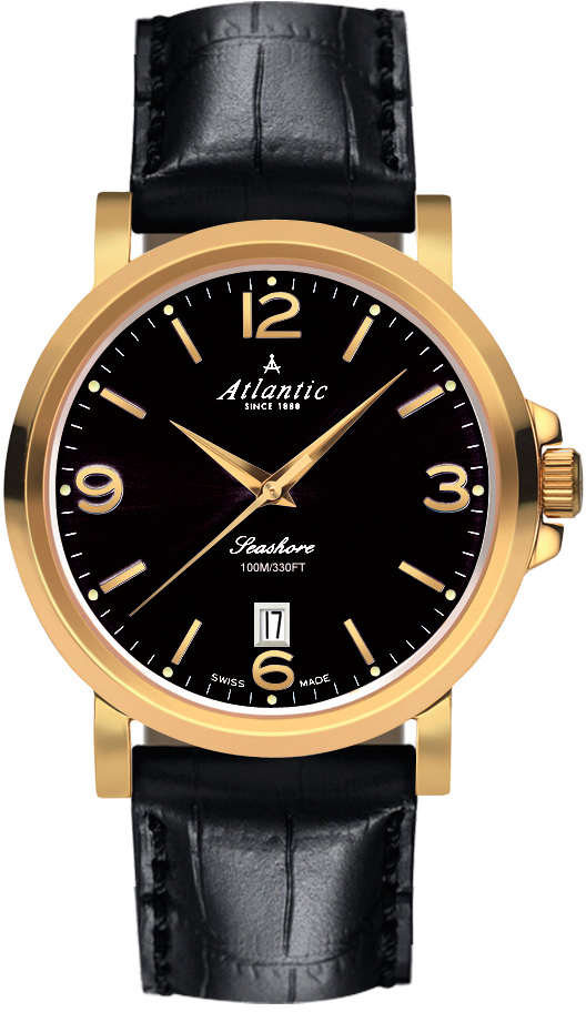 Atlantic Seashore 72360.45.65 Atlantic Seashore 72360.45.65Наручные часы<br>Швейцарские часы Atlantic Seashore 72360.45.65Модель входит в коллекцию Seashore. Это мужские часы. Материал корпуса часов — сталь+золото. Стекло - сапфировое. Водозащита этой модели 100 м. Цвет циферблата - черный. Циферблат часов содержит часы, минуты, секунды. В данной модели используются следующие усложнения: дата, . Диаметр корпуса 41мм.<br><br>Для кого?: Мужские<br>Страна-производитель: None<br>Механизм: Кварцевый<br>Материал корпуса: Сталь+золото<br>Материал ремня/браслета: Кожа<br>Водозащита, диапазон: None<br>Стекло: Сапфировое<br>Толщина корпуса: 10<br>Стиль: Классика