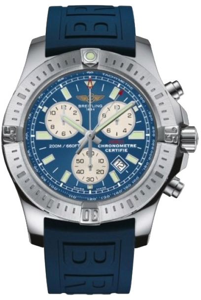 Breitling Colt A7338811/C905/157S Breitling Colt A7338811/C905/157SНаручные часы<br>Швейцарские часы Breitling Colt Chronograph A7338811/C905/157SОснащенный механизмом Breitling SuperQuartz в десять раз более точным, чем обычный кварцевый, хронограф Colt Chronograph зарекомендовал себя как образец прочности, функциональности и легкости восприятия. Эти качества уходят корнями в его военное прошлое. Четыре выступа на вращающемся в одном направлении безеле с выгравированными на нем часовыми метками обеспечивают оптимальную легкость в обращении. Водонепроницаемый до 200 метров полированный корпус создает поразительный контраст с матовым безелем и браслетом. Механизм - Breitling 73 SuperQuartz, термокомпенсирующийся, кварцевый электронный, с быстрой сменой часового пояса, сертифицированный хронометр C.O.S.C. Сапфировое стекло с двойным антибликовым покрытием. Ремень - каучук. Диаметр корпуса - 44 мм.<br><br>Для кого?: Мужские<br>Страна-производитель: Швейцария<br>Механизм: Кварцевый<br>Материал корпуса: Сталь<br>Материал ремня/браслета: Каучук<br>Водозащита, диапазон: 200 - 800 м<br>Стекло: Сапфировое<br>Толщина корпуса: 12 мм<br>Стиль: Классика