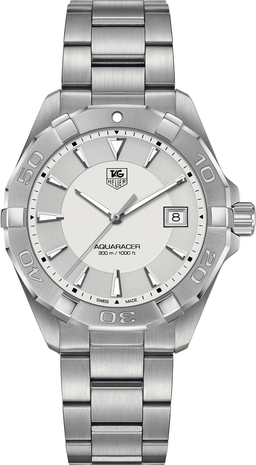 TAG Heuer WAY1111.BA0928 TAG Heuer WAY1111.BA0928Наручные часы<br>Швейцарские часы TAG Heuer Aquaracer 300M WAY1111.BA0928Часы из коллекции Aquaracer. Это спортивные мужские кварцевые часы, окошко даты в положении 3 часа, вращающийся в одном направлении безель. Механизм — кварцевый. Материал корпуса часов — матовая сталь. Покрытие часовых меток - люминисцентный состав Superluminova. В этих часах используется сапфировое стекло. Водозащита - 300 м. Диаметр корпуса модели 40,5 мм.<br><br>Для кого?: Мужские<br>Страна-производитель: Швейцария<br>Механизм: Кварцевый<br>Материал корпуса: Сталь<br>Материал ремня/браслета: Сталь<br>Водозащита, диапазон: 200 - 800 м<br>Стекло: Сапфировое<br>Толщина корпуса/: <br>Стиль: Спорт