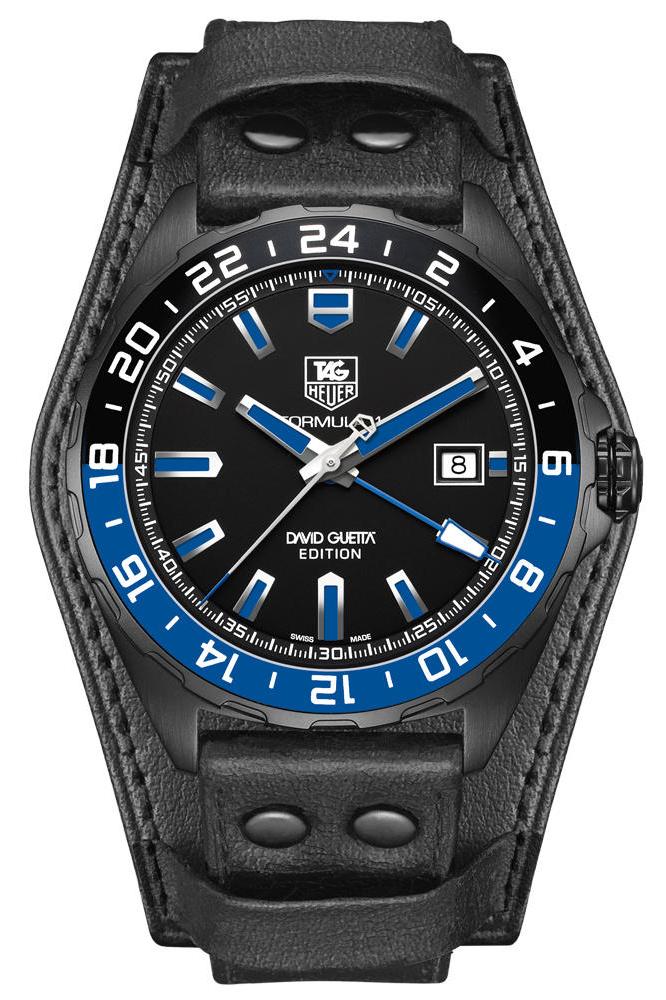 TAG Heuer WAZ201A.FC8195 TAG Heuer WAZ201A.FC8195Наручные часы<br>Часы TAG Heuer FORMULA 1 Calibre 7 GMT DAVID GUETTA SPECIAL EDITION WAZ201A.FC8195Часы из коллекции Formula 1. Спортивная мужская модель, окошко даты в положении 3 часа. Механизм — TAG Heuer Calibre 7 GMT, механический с системой автоматического подзавода, 28800 полуколебаний в час, 25 камней, запас хода до 42 часов, индикация второго часового пояса. Материал корпуса часов — сталь с черным титан-карбидным покрытием. Алюминиевый, вращающийся в обе стороны безель с 24-часовой разметкой. В этих часах используется сапфировое стекло. Водозащита - 200 м. Диаметр корпуса модели 43 мм.<br><br>Для кого?: Мужские<br>Страна-производитель: Швейцария<br>Механизм: Механический<br>Материал корпуса: Сталь<br>Материал ремня/браслета: Кожа<br>Водозащита, диапазон: 200 - 800 м<br>Стекло: Сапфировое<br>Толщина корпуса/: <br>Стиль: Мода