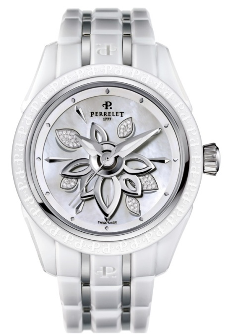 Perrelet Diamond Flower A2039/A Perrelet Diamond Flower A2039/AНаручные часы<br>Швейцарские часы Perrelet Ceramic Diamond Flower A2039/AЧасы входят в модельный ряд коллекции White Ceramic Diamond Flower. Это модные женские часы. Материал корпуса часов — керамика. Циферблат часов защищает сапфировое стекло. Водозащита этой модели 50 м. Диаметр корпуса данной модели 40мм. Блеск модели придаёт наличие бриллиантов.<br><br>Пол: Женские<br>Страна-производитель: Швейцария<br>Механизм: Механический<br>Материал корпуса: Керамика<br>Материал ремня/браслета: Керамика<br>Водозащита, диапазон: 20 - 100 м<br>Стекло: Сапфировое<br>Толщина корпуса: 12,5 мм<br>Стиль: Мода