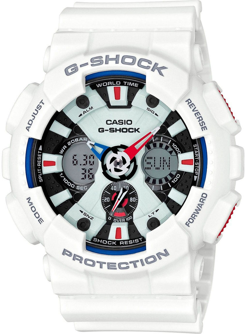 Casio G-shock G-Specials GA-120TR-7A Casio G-shock G-Specials GA-120TR-7AНаручные часы<br>Японские часы Casio G-shock G-Specials GA-120TR-7A<br><br>Пол: Мужские<br>Страна-производитель: Япония<br>Механизм: Кварцевый<br>Материал корпуса: Пластик<br>Материал ремня/браслета: Каучук<br>Водозащита, диапазон: None<br>Стекло: Минеральное<br>Толщина корпуса: 16,9 мм<br>Стиль: None