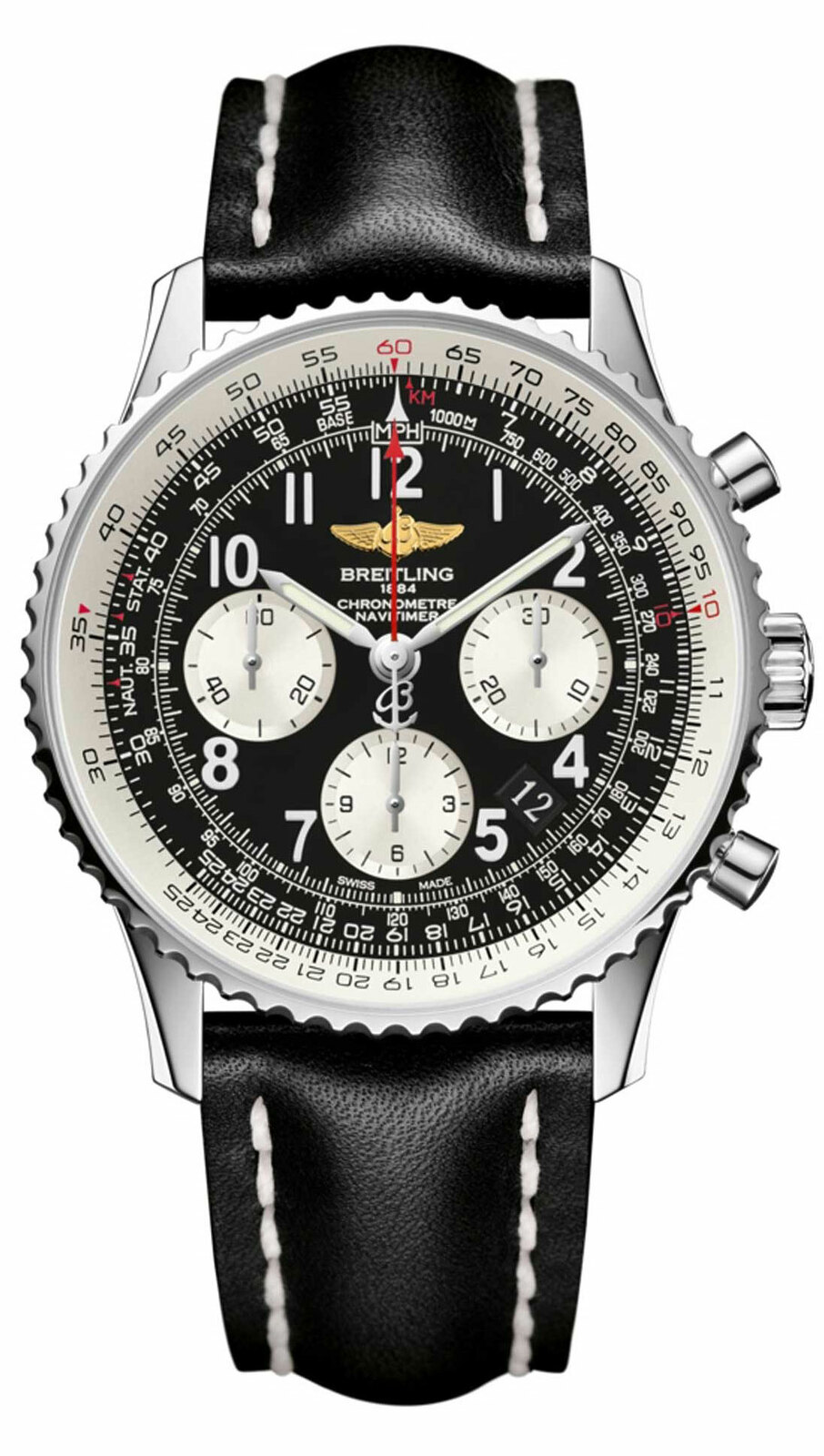 Breitling Navitimer AB012012/BB02/435X Breitling Navitimer AB012012/BB02/435XНаручные часы<br>Швейцарские часы Breitling Navitimer 01 AB012012/BB02/435XЭто больше, чем легенда: классические часы Navitimer, они стали первым наручным хронографом, побывавшим в космосе. Часы входят в коллекцию Navitimer 01, модель распознаётся сразу же благодаря вращающемуся в двух направлениях безелю с храповым механизмом, который даёт возможность легко воспользоваться знаменитой круглой логарифмической линейкой для авиаторов. Материал корпуса - нержавеющая сталь 316L. Механизм - Breitling B01 - первый мануфактурный (собственного производства) механизм компании Breitling, 28800 полуколебаний/час, 47 камней, сертифицированный хронометр C.O.S.C., быстрая корректировка даты, запас хода до 70 часов. Сапфировое стекло с двойным антибликовым покрытием. Водозащита - 30 м. Ремень - кожа теленка. Диаметр корпуса 43 мм.<br><br>Для кого?: Мужские<br>Страна-производитель: Швейцария<br>Механизм: Механический<br>Материал корпуса: Сталь<br>Материал ремня/браслета: Кожа<br>Водозащита, диапазон: 20 - 100 м<br>Стекло: Сапфировое<br>Толщина корпуса: 14,25 мм<br>Стиль: Классика