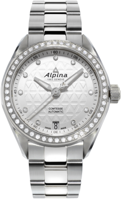 Alpina AL-525STD2CD6B Alpina AL-525STD2CD6BНаручные часы<br>Швейцарские часы Alpina Comtesse Automatic AL-525STD2CD6B<br><br>Пол: Женские<br>Страна-производитель: Швейцария<br>Механизм: Механический<br>Материал корпуса: Сталь<br>Материал ремня/браслета: Сталь<br>Водозащита, диапазон: 20 - 100 м<br>Стекло: Сапфировое<br>Толщина корпуса: None<br>Стиль: Мода
