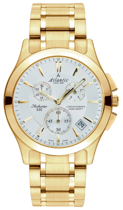 Atlantic Seahunter 71465.45.21 Atlantic Seahunter 71465.45.21Наручные часы<br>Швейцарские часы Atlantic Seahunter 71465.45.21 Часы входят в модельный ряд коллекции Seahunter. Это стильные мужские часы. Материал корпуса часов — сталь+золото. В этой модели стоит сапфировое стекло. Часы выдерживают давление на глубине 100 м. Основной цвет циферблата белый. Циферблат содержит часы, минуты, секунды. В данной модели используются следующие усложнения: дата, хронограф. Часы обладают корпусом 42мм.<br><br>Пол: Мужские<br>Страна-производитель: None<br>Механизм: Кварцевый<br>Материал корпуса: Сталь+золото<br>Материал ремня/браслета: Сталь+золото<br>Водозащита, диапазон: None<br>Стекло: Сапфировое<br>Толщина корпуса: 11<br>Стиль: Спорт