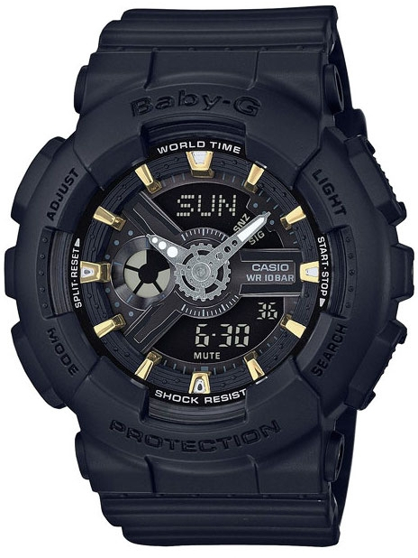 Casio Baby-G BA-110GA-1AНаручные часы<br>Японские часы Casio Baby-G BA-110GA-1A<br><br>Пол: Женские<br>Страна-производитель: Япония<br>Механизм: Кварцевый<br>Материал корпуса: Пластик<br>Материал ремня/браслета: Каучук<br>Водозащита, диапазон: None<br>Стекло: Минеральное<br>Толщина корпуса: 15,8 мм<br>Стиль: None