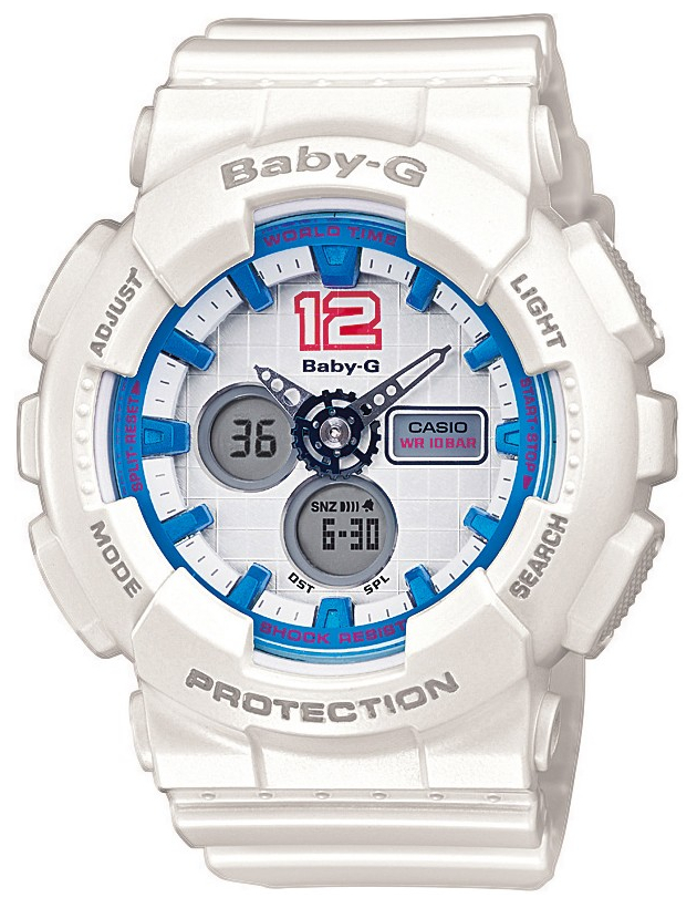 Casio Baby-G BA-120-7B Casio Baby-G BA-120-7BНаручные часы<br>Японские часы Casio Baby-G BA-120-7B<br><br>Пол: Женские<br>Страна-производитель: Япония<br>Механизм: Кварцевый<br>Материал корпуса: Пластик<br>Материал ремня/браслета: Каучук<br>Водозащита, диапазон: None<br>Стекло: Минеральное<br>Толщина корпуса: 15,8 мм<br>Стиль: None
