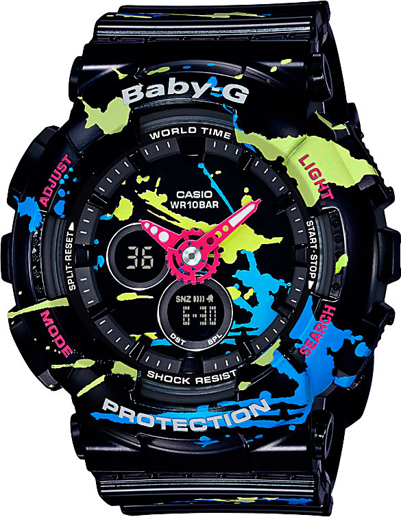 Casio Baby-G BA-120SPL-1A Casio Baby-G BA-120SPL-1AНаручные часы<br>Японские часы Casio Baby-G BA-120SPL-1A<br><br>Пол: Женские<br>Страна-производитель: Япония<br>Механизм: Кварцевый<br>Материал корпуса: Пластик<br>Материал ремня/браслета: Пластик<br>Водозащита, диапазон: None<br>Стекло: Минеральное<br>Толщина корпуса: 15,8 мм<br>Стиль: None