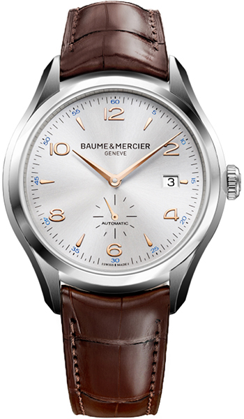 Baume&Mercier Clifton MOA10054 Baume&Mercier Clifton MOA10054Наручные часы<br>Швейцарские часы Baume&Mercier Clifton MOA10054 Данная модель — яркий представитель коллекции Clifton. Это стильные Мужские часы. Материал корпуса часов — Сталь. Ремень — Кожа. Стекло - Сапфировое. Водозащита - 50 м.<br><br>Пол: Мужские<br>Страна-производитель: Швейцария<br>Механизм: Механический<br>Материал корпуса: Сталь<br>Материал ремня/браслета: Кожа<br>Водозащита, диапазон: 20 - 100 м<br>Стекло: Сапфировое<br>Толщина корпуса: 11.5 мм<br>Стиль: None