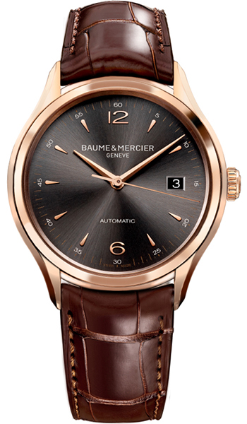 Baume&Mercier Clifton MOA10059 Baume&Mercier Clifton MOA10059Наручные часы<br>Швейцарские часы Baume&Mercier Clifton MOA10059Модель входит в коллекцию Clifton. Это стильные мужские часы. Материал корпуса часов — золото. В этих часах используется сапфировое стекло. Водозащита - 50 м. Диаметр корпуса данной модели 39мм.<br><br>Пол: Мужские<br>Страна-производитель: Швейцария<br>Механизм: Механический<br>Материал корпуса: Золото<br>Материал ремня/браслета: Кожа<br>Водозащита, диапазон: 20 - 100 м<br>Стекло: Сапфировое<br>Толщина корпуса: 9,4 мм<br>Стиль: None