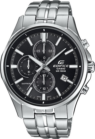 Casio Edifice EFB-530D-1A Casio Edifice EFB-530D-1AНаручные часы<br>Японские часы Casio Edifice EFB-530D-1A<br><br>Пол: Мужские<br>Страна-производитель: Япония<br>Механизм: Кварцевый<br>Материал корпуса: Сталь<br>Материал ремня/браслета: Сталь<br>Водозащита, диапазон: None<br>Стекло: Сапфировое<br>Толщина корпуса: 10,9 мм<br>Стиль: None
