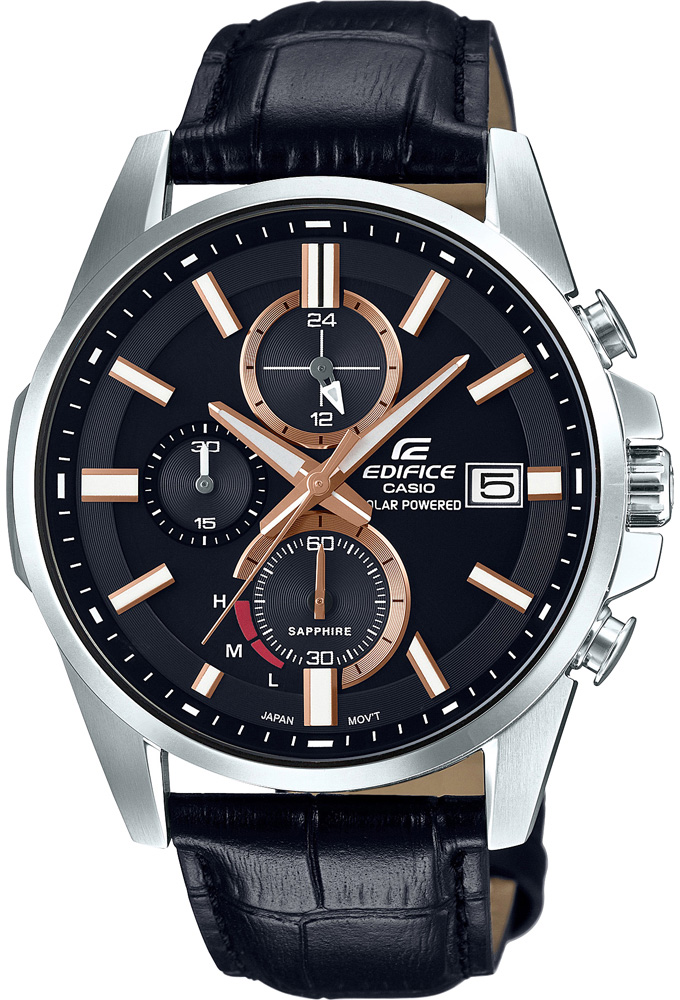 Casio Edifice EFB-560SBL-1A Casio Edifice EFB-560SBL-1AНаручные часы<br>Японские часы Casio Edifice EFB-560SBL-1A<br><br>Пол: Мужские<br>Страна-производитель: Япония<br>Механизм: Кварцевый<br>Материал корпуса: Сталь<br>Материал ремня/браслета: Кожа<br>Водозащита, диапазон: None<br>Стекло: Сапфировое<br>Толщина корпуса: 11,8 мм<br>Стиль: None