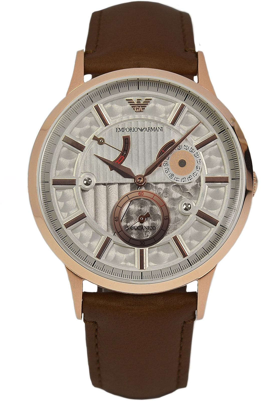 Emporio Armani Meccanico AR4667 Emporio Armani Meccanico AR4667Наручные часы<br>Итальянские часы Emporio Armani Meccanico AR4667<br><br>Пол: Мужские<br>Страна-производитель: Италия<br>Механизм: Механический<br>Материал корпуса: Сталь<br>Материал ремня/браслета: Кожа<br>Водозащита, диапазон: 20 - 100 м<br>Стекло: Минеральное<br>Толщина корпуса: 14 мм<br>Стиль: Классика