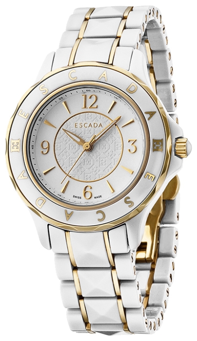 Escada Adriana E4165012 Escada Adriana E4165012Наручные часы<br>Швейцарские часы Escada Adriana E4165012<br><br>Пол: Женские<br>Страна-производитель: Швейцария<br>Механизм: Кварцевый<br>Материал корпуса: Сталь+керамика<br>Материал ремня/браслета: Сталь+керамика<br>Водозащита, диапазон: 20 - 100 м<br>Стекло: Минеральное<br>Толщина корпуса: None<br>Стиль: Классика