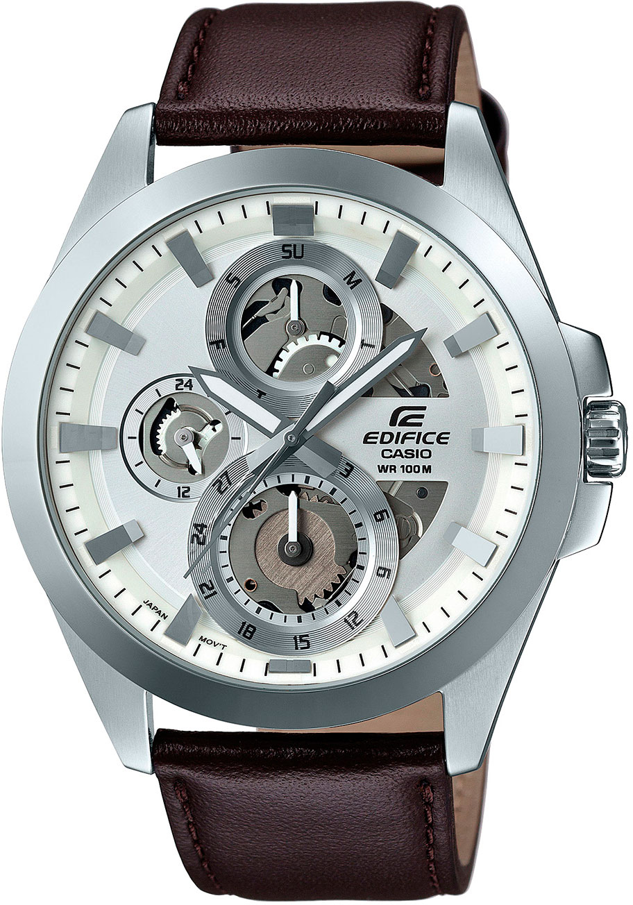 Casio Edifice ESK-300L-7A Casio Edifice ESK-300L-7AНаручные часы<br>Японские часы Casio Edifice ESK-300L-7A<br><br>Пол: Мужские<br>Страна-производитель: Япония<br>Механизм: Кварцевый<br>Материал корпуса: Сталь<br>Материал ремня/браслета: Кожа<br>Водозащита, диапазон: None<br>Стекло: Минеральное<br>Толщина корпуса: 11 мм<br>Стиль: None