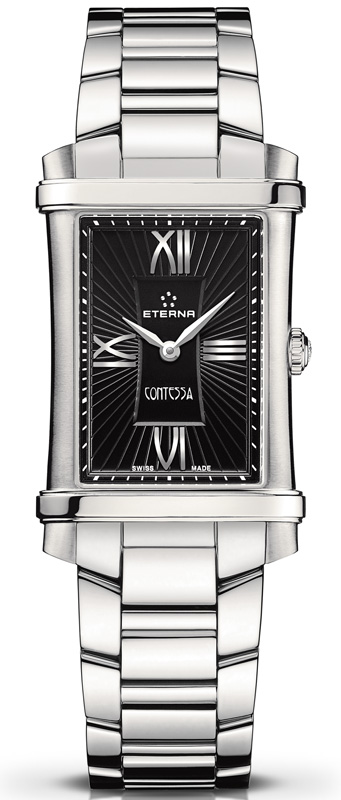 Eterna Contessa Two-Hands 2410.41.45.0264 Eterna Contessa Two-Hands 2410.41.45.0264Наручные часы<br>Швейцарские часы Eterna Contessa Two-Hands 2410.41.45.0264 Данная модель входит в коллекцию Contessa Two-Hands. Это настоящие женские часы. Материал корпуса часов — сталь. Стекло - сапфировое. Водозащита этой модели 50 м. Основной цвет циферблата черный. Размер данной модели 25х33мм. Блеск модели придаёт наличие бриллиантов.<br><br>Пол: Женские<br>Страна-производитель: Швейцария<br>Механизм: Кварцевый<br>Материал корпуса: Сталь<br>Материал ремня/браслета: Сталь<br>Водозащита, диапазон: 20 - 100 м<br>Стекло: Сапфировое<br>Толщина корпуса: None<br>Стиль: Классика