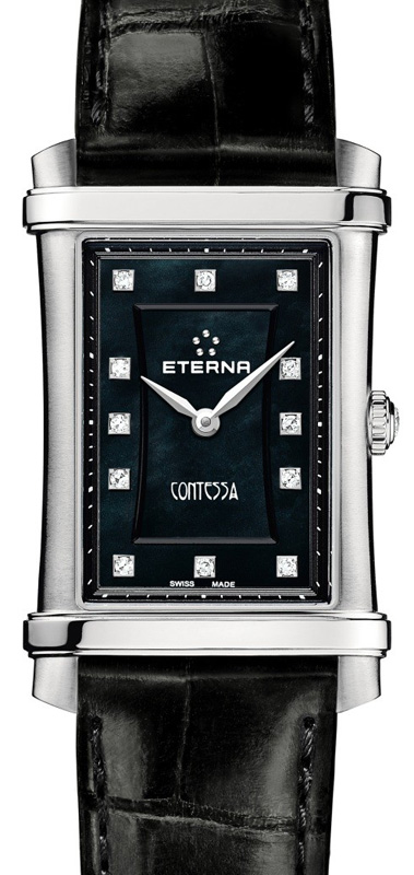 Eterna Contessa Two-Hands 2410.41.47.1223 Eterna Contessa Two-Hands 2410.41.47.1223Наручные часы<br>Швейцарские часы Eterna Contessa Two-Hands 2410.41.47.1223Часы входят в модельный ряд коллекции Contessa Two-Hands. Это женские часы. Материал корпуса часов — сталь. В этой модели стоит сапфировое стекло. Водозащита этой модели 50 м. Цвет циферблата - черный. Размер данной модели 25х33мм. Блеск модели придаёт наличие бриллиантов.<br><br>Пол: Женские<br>Страна-производитель: Швейцария<br>Механизм: Кварцевый<br>Материал корпуса: Сталь<br>Материал ремня/браслета: Кожа<br>Водозащита, диапазон: 20 - 100 м<br>Стекло: Сапфировое<br>Толщина корпуса: None<br>Стиль: Классика