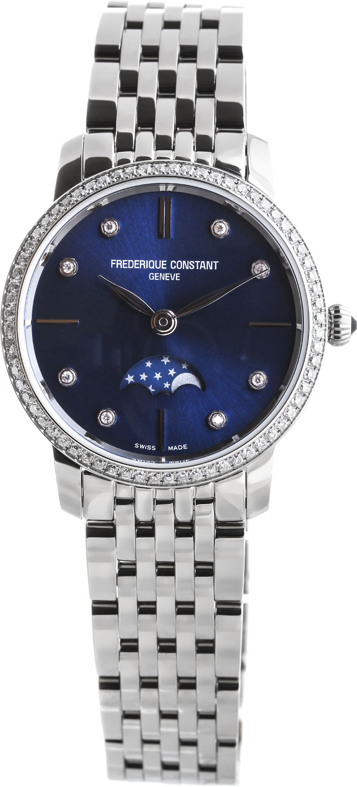 Frederique Constant Slim Line Moonphase FC-206ND1SD26B Frederique Constant Slim Line Moonphase FC-206ND1SD26BНаручные часы<br>Швейцарские часы Frederique Constant Slim Line Moonphase FC-206ND1SD26B<br><br>Пол: Женские<br>Страна-производитель: Швейцария<br>Механизм: Кварцевый<br>Материал корпуса: Сталь<br>Материал ремня/браслета: Сталь<br>Водозащита, диапазон: 20 - 100 м<br>Стекло: Сапфировое<br>Толщина корпуса: 7,7 мм<br>Стиль: Классика