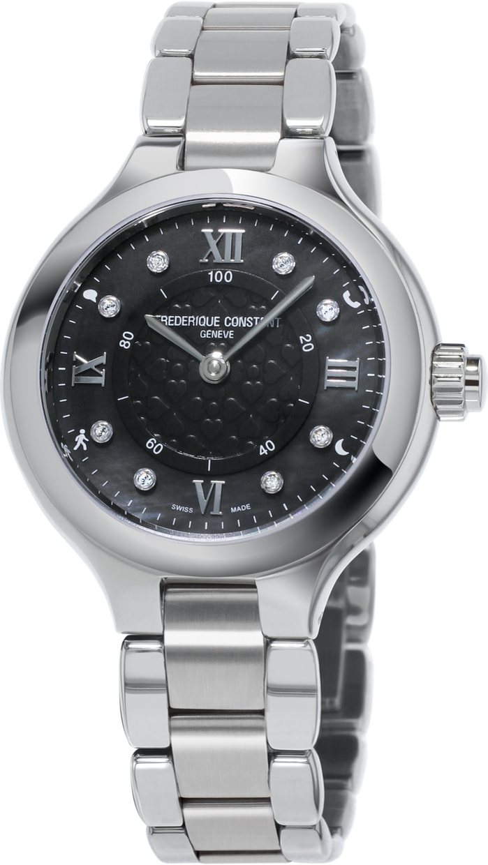 Frederique Constant Horological Smartwatch FC-281GHD3ER6B Frederique Constant Horological Smartwatch FC-281GHD3ER6BНаручные часы<br>Швейцарские смарт часы Frederique Constant Horological Smartwatch FC-281GHD3ER6B Компания Frederique Constant выпустила первую женскую версию умных часов Horological Smartwatch, линейка получила название Notify. Часы синхронизируются со смартфоном. Время работы от батарейки — 2 года. Часы отслеживают активность: дистанцию, шаги, калории. Если засидитесь, часы завибрируют и предложат размяться. Также иногда будут появляться советы по повышению физической активности и по улучшению качества сна. Информацию об активности можно посмотреть только в смартфоне: на циферблате часов отображается лишь время. Оно настраивается автоматически, в зависимости от часового пояса. В отличие от первой модели, в новых Horological Smartwatch появились уведомления. На циферблате в позиции 2, 4, 8 и 10 часов располагается маленький индикатор уведомлений. Каждый сделан в форме пиктограммы и отображает разные уведомления: о пропущенных звонках, активности и уведомлениях от приложений. При входящих уведомлениях часы вибрируют. Часы поддерживают следующие функции:- Извещения Get-Active: приложение MMT-365 позволяет настроить извещения Get-Active, которые будут напоминать вам о том, что пора заняться физической активностью, если вы не двигались заданное количество времени.- Мониторинг сна: отслеживая цикл вашего сна, «умный» будильник поможет вам проснуться в оптимальное время, когда ваш организм будет чувствовать себя отдохнувшим.- Уведомления.- Динамичный тренер.- Мониторинг физической активности.- Индикация времени и даты Always-on.- «Облачное» резервное копирование.- Индикация мирового времени.<br><br>Пол: Женские<br>Страна-производитель: Швейцария<br>Механизм: Кварцевый<br>Материал корпуса: Сталь<br>Материал ремня/браслета: Сталь<br>Водозащита, диапазон: None<br>Стекло: Сапфировое<br>Толщина корпуса: 11,04 мм<br>Стиль: None