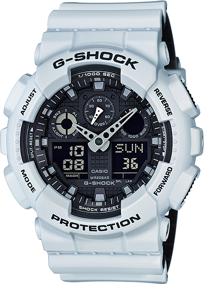 Casio G-shock GA-100L-7A Casio G-shock GA-100L-7AНаручные часы<br>Японские часы Casio G-shock GA-100L-7A<br><br>Пол: Мужские<br>Страна-производитель: Япония<br>Механизм: Кварцевый<br>Материал корпуса: Пластик<br>Материал ремня/браслета: Каучук<br>Водозащита, диапазон: None<br>Стекло: Минеральное<br>Толщина корпуса: 16,9 мм<br>Стиль: None