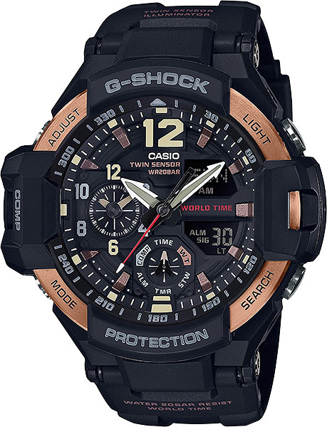 Casio G-Shock Gravitymaster GA-1100RG-1A Casio G-Shock Gravitymaster GA-1100RG-1AНаручные часы<br>Японские часы Casio G-Shock Gravitymaster GA-1100RG-1A<br><br>Пол: Мужские<br>Страна-производитель: Япония<br>Механизм: Кварцевый<br>Материал корпуса: Сталь+пластик<br>Материал ремня/браслета: Пластик<br>Водозащита, диапазон: None<br>Стекло: Минеральное<br>Толщина корпуса: 16,9 мм<br>Стиль: None