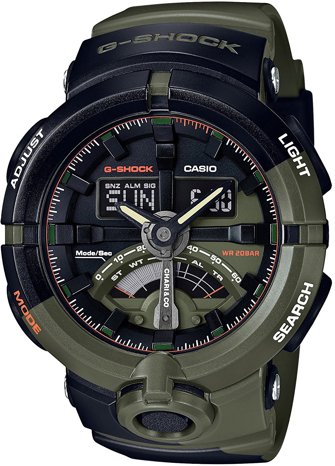 Casio G-shock Chari & Co GA-500K-3A Casio G-shock Chari & Co GA-500K-3AНаручные часы<br>Японские часы Casio G-shock Chari & Co GA-500K-3A<br><br>Пол: Мужские<br>Страна-производитель: Япония<br>Механизм: Кварцевый<br>Материал корпуса: Пластик<br>Материал ремня/браслета: Пластик<br>Водозащита, диапазон: None<br>Стекло: Минеральное<br>Толщина корпуса: 17,1 мм<br>Стиль: None