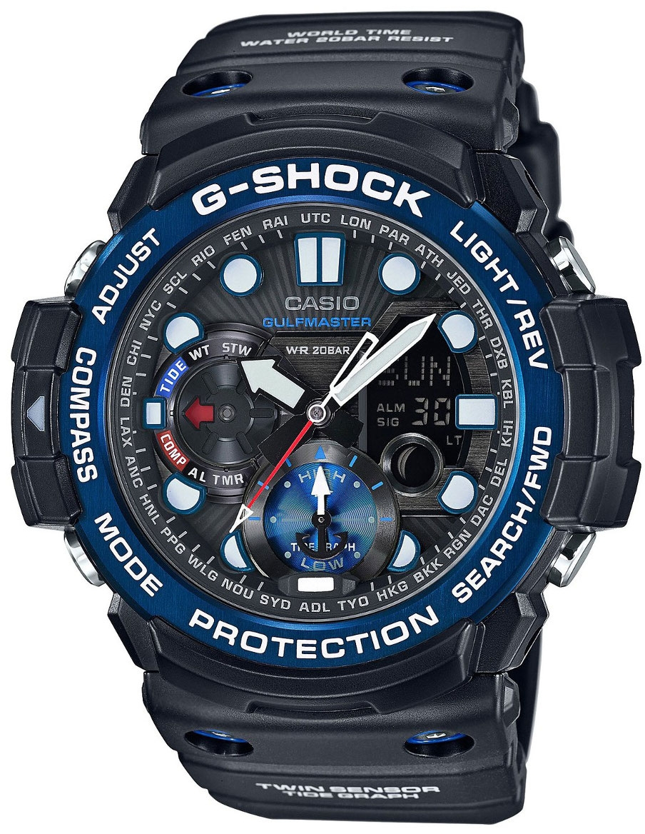 Casio G-shock Gulfmaster GN-1000B-1A Casio G-shock Gulfmaster GN-1000B-1AНаручные часы<br>Японские часы Casio G-shock Gulfmaster GN-1000B-1A<br><br>Пол: Мужские<br>Страна-производитель: Япония<br>Механизм: Кварцевый<br>Материал корпуса: Пластик<br>Материал ремня/браслета: Каучук<br>Водозащита, диапазон: None<br>Стекло: Минеральное<br>Толщина корпуса: 15,9 мм<br>Стиль: None