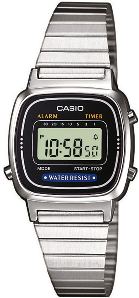 Casio LA670WEA-1E Casio LA670WEA-1EНаручные часы<br>Японские часы Casio LA670WEA-1E<br><br>Пол: Женские<br>Страна-производитель: Япония<br>Механизм: Кварцевый<br>Материал корпуса: Пластик<br>Материал ремня/браслета: Сталь<br>Водозащита, диапазон: None<br>Стекло: Пластиковое<br>Толщина корпуса: 7,3 мм<br>Стиль: None