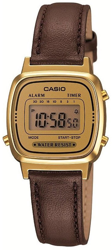 Casio LA670WEGL-9E Casio LA670WEGL-9EНаручные часы<br>Японские часы Casio LA670WEGL-9E<br><br>Пол: Женские<br>Страна-производитель: Япония<br>Механизм: Кварцевый<br>Материал корпуса: Пластик<br>Материал ремня/браслета: Кожа<br>Водозащита, диапазон: None<br>Стекло: Пластиковое<br>Толщина корпуса: 7,3 мм<br>Стиль: None