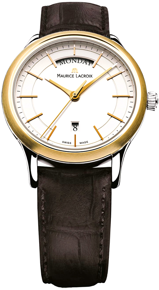 Maurice Lacroix Les Classiques LC1007-PVY11-130 Maurice Lacroix Les Classiques LC1007-PVY11-130Наручные часы<br>Швейцарские часы Maurice Lacroix Les Classiques LC1007-PVY11-130Модель входит в коллекцию Les Classiques. Это Мужские часы. Материал корпуса часов — Сталь+Золото. Ремень — Кожа. Циферблат часов защищает Сапфировое стекло. Водозащита - 30 м . Цвет циферблата - Белый. Циферблат часов содержит часы, минуты, секунды. В этой модели используются такие усложнения как дата, день недели, . Диаметр корпуса данной модели 38мм.<br><br>Пол: Мужские<br>Страна-производитель: Швейцария<br>Механизм: Кварцевый<br>Материал корпуса: Сталь+Золото<br>Материал ремня/браслета: Кожа<br>Водозащита, диапазон: 20 - 100 м<br>Стекло: Сапфировое<br>Толщина корпуса: None<br>Стиль: Классика