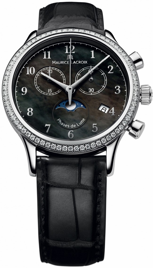 Maurice Lacroix Les Classiques LC1087-SD501-360 Maurice Lacroix Les Classiques LC1087-SD501-360Наручные часы<br>Швейцарские часы Maurice Lacroix Les Classiques LC1087-SD501-360Данная модель — яркий представитель коллекции Les Classiques. Это Женские часы. Материал корпуса часов — Сталь. Ремень — Кожа. Циферблат часов защищает Сапфировое стекло. Часы этой модели обладают водозащитой 30 м . Основной цвет циферблата Перламутр. Из основных функций на циферблате представлены: часы, минуты, секунды. В данной модели используются следующие усложнения: дата, фаза луны, хронограф. Диаметр корпуса часов составляет 38мм.<br><br>Пол: Женские<br>Страна-производитель: Швейцария<br>Механизм: Кварцевый<br>Материал корпуса: Сталь<br>Материал ремня/браслета: Кожа<br>Водозащита, диапазон: 20 - 100 м<br>Стекло: Сапфировое<br>Толщина корпуса: None<br>Стиль: Классика