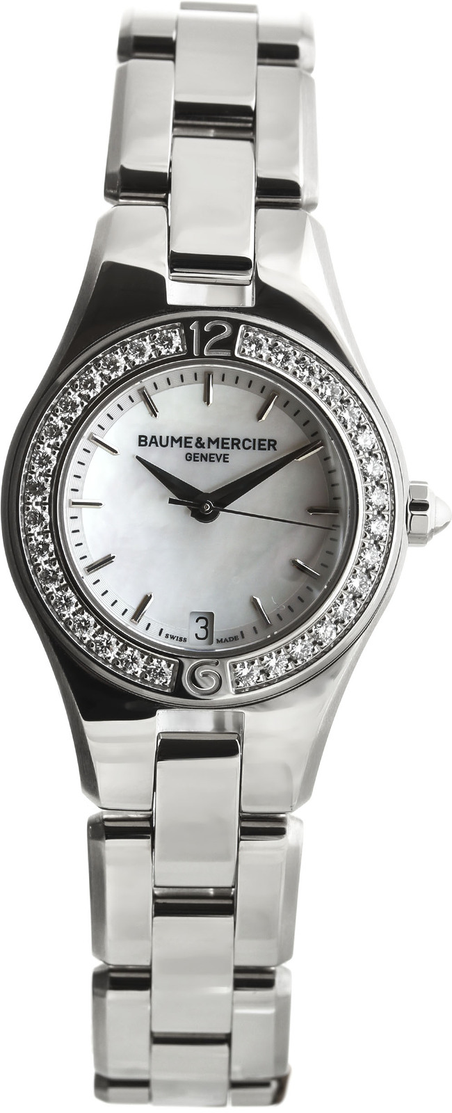 Baume&Mercier Linea MOA10013 Baume&Mercier Linea MOA10013Наручные часы<br>Швейцарские часы Baume&Mercier Linea MOA10013Представленная модель входит в коллекцию Linea. Это модные Женские часы. Материал корпуса часов — Сталь. Браслет — Сталь. Циферблат часов защищает Сапфировое стекло. Часы выдерживают давление на глубине 50 м. Цвет циферблата - Белый. Размер данной модели 27мм. Блеск модели придаёт наличие бриллиантов.<br><br>Пол: Женские<br>Страна-производитель: Швейцария<br>Механизм: Кварцевый<br>Материал корпуса: Сталь<br>Материал ремня/браслета: Сталь<br>Водозащита, диапазон: 20 - 100 м<br>Стекло: Сапфировое<br>Толщина корпуса: None<br>Стиль: Классика