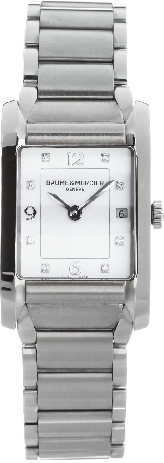 Baume&Mercier Hampton Lady MOA10050 Baume&Mercier Hampton Lady MOA10050Наручные часы<br>Швейцарские часы Baume&Mercier Hampton Lady MOA10050 Часы принадежат коллекции Hampton Lady. Это настоящие Женские часы. Материал корпуса часов — Сталь. Браслет — Сталь. Циферблат часов защищает Сапфировое стекло. Часы этой модели обладают водозащитой 50 м.<br><br>Пол: Женские<br>Страна-производитель: Швейцария<br>Механизм: Кварцевый<br>Материал корпуса: Сталь<br>Материал ремня/браслета: Сталь<br>Водозащита, диапазон: 20 - 100 м<br>Стекло: Сапфировое<br>Толщина корпуса: 9,4 мм<br>Стиль: None