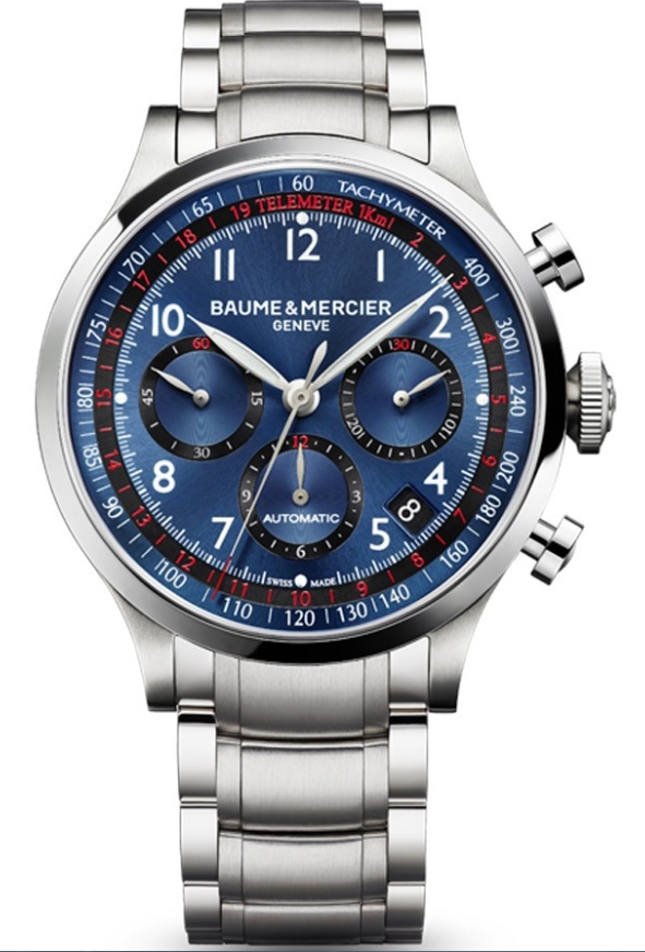 Baume&Mercier Capeland MOA10066 Baume&Mercier Capeland MOA10066Наручные часы<br>Швейцарские часы Baume&Mercier Capeland MOA10066 Данная модель — яркий представитель коллекции Capeland. Это модные мужские механические часы с автоподзаводом. В этой модели представлено такое усложнение, как хронограф. Материал корпуса часов — сталь. Браслет — сталь. В этих часах используется сапфировое стекло. Водозащита этих часов 50 м. Основной цвет циферблата белый. Диаметр корпуса часов составляет 42мм.<br><br>Пол: Мужские<br>Страна-производитель: Швейцария<br>Механизм: Механический<br>Материал корпуса: Сталь<br>Материал ремня/браслета: Сталь<br>Водозащита, диапазон: 20 - 100 м<br>Стекло: Сапфировое<br>Толщина корпуса: None<br>Стиль: None